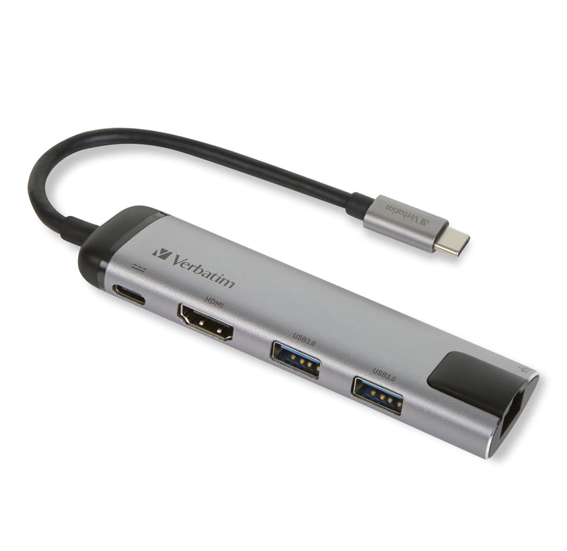 Verbatim 49141 Hub Multipuerto Usb-c, 2x USB 3.0, 1x Usb-c, Hdmi, Lan, Estación Acoplamiento Grey