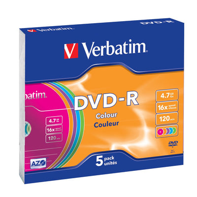 Verbatim Dvd-r 120 Min. 4.7GB 16X 5-PACK Slim Jewelcase Datalife Plus, Colour Surface — image 1