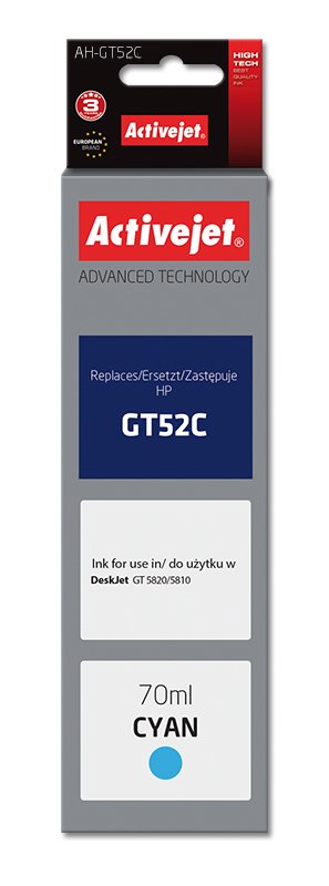 Activejet Ink Ah-GT52C (reemplazo HP GT52C M0H54AE - Supreme - 70ML - Cyan