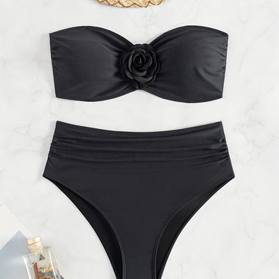 Black Floral Two-Piece Split Swimsuit