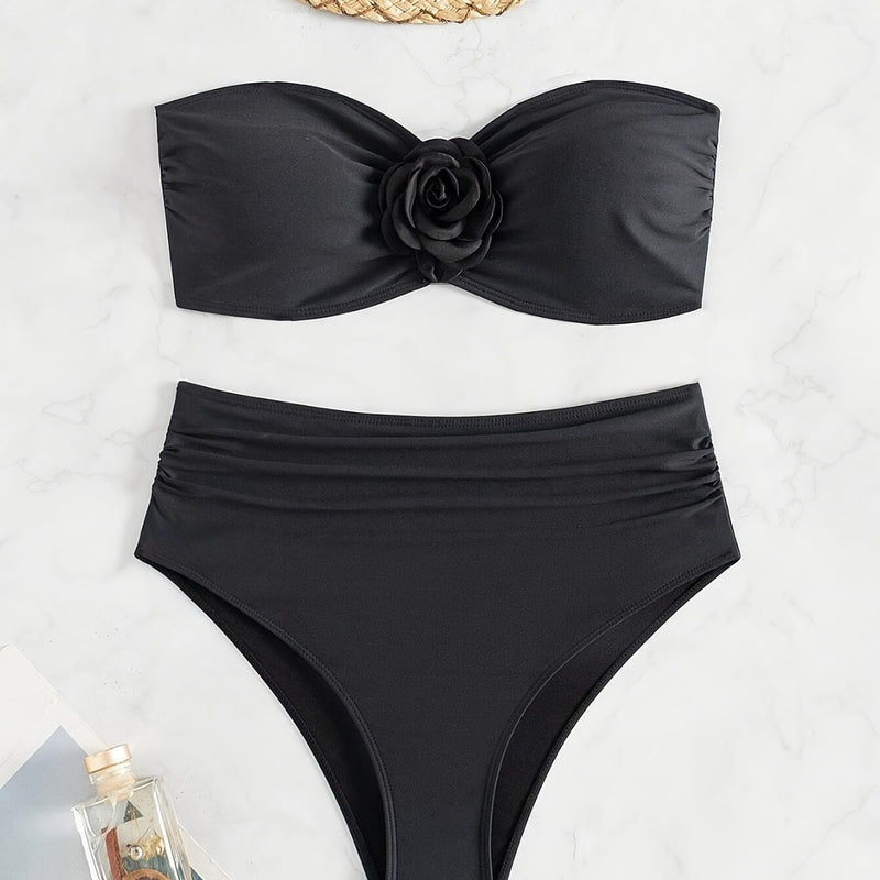 Black Floral Two-Piece Split Swimsuit