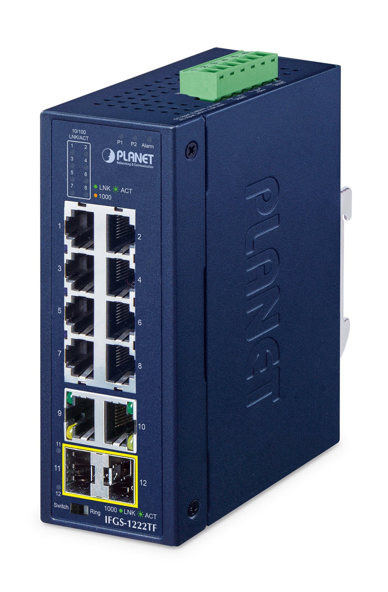 Planet Industrial 8-PORT Ring Switch IFGS-1222-TF No Administrado Fast Ethernet (10/100) Blue
