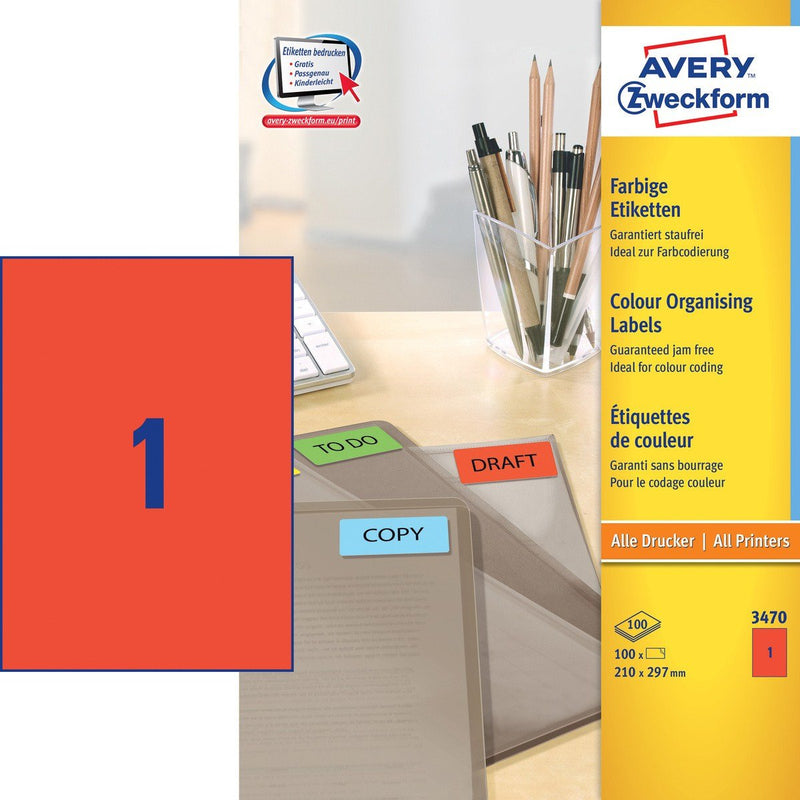 Avery Zweckform Labels 3470 Red 210,0 X 297,0MM