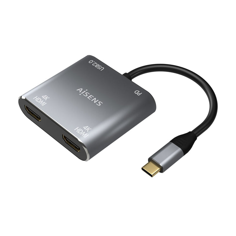 Aisens Converter USB-C a 2x HDMI 4K Sst Mst/USB 2.0/USB-C Pd 60W - USB-C/M-2x HDMI/H-usb-a/H-usb-c/H - 15CM -