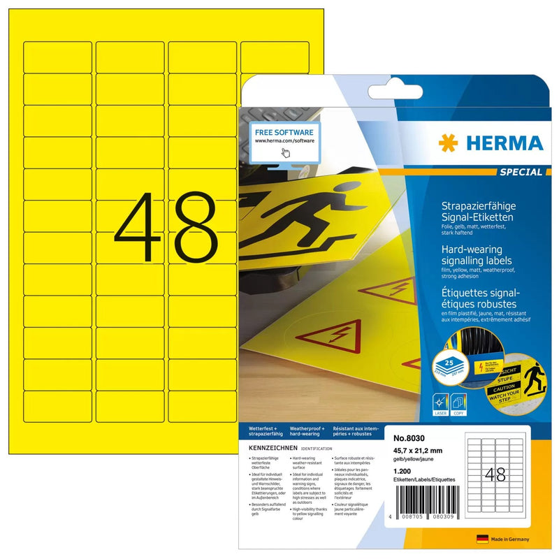 Herma Labels Señalización A4 45,7X21,2MM Lámina Yellow 1200 Pieces