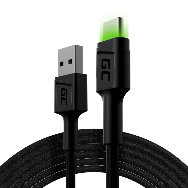 Green Cell Cable Ray USB-A - USB-C Green LED 200CM With Stand Charging Fast Ultra Charge QC3.0