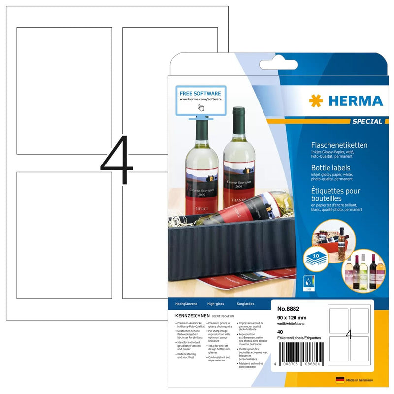 Herma Bottle Label Inkjet 90X120 10 Sheets Din A4 40 Pcs. 8882 Labels