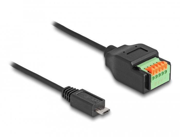 Delock Adapter USB 2.0 , Connector Micro-usb Bloque Terminals 5 Pines Black 15CM