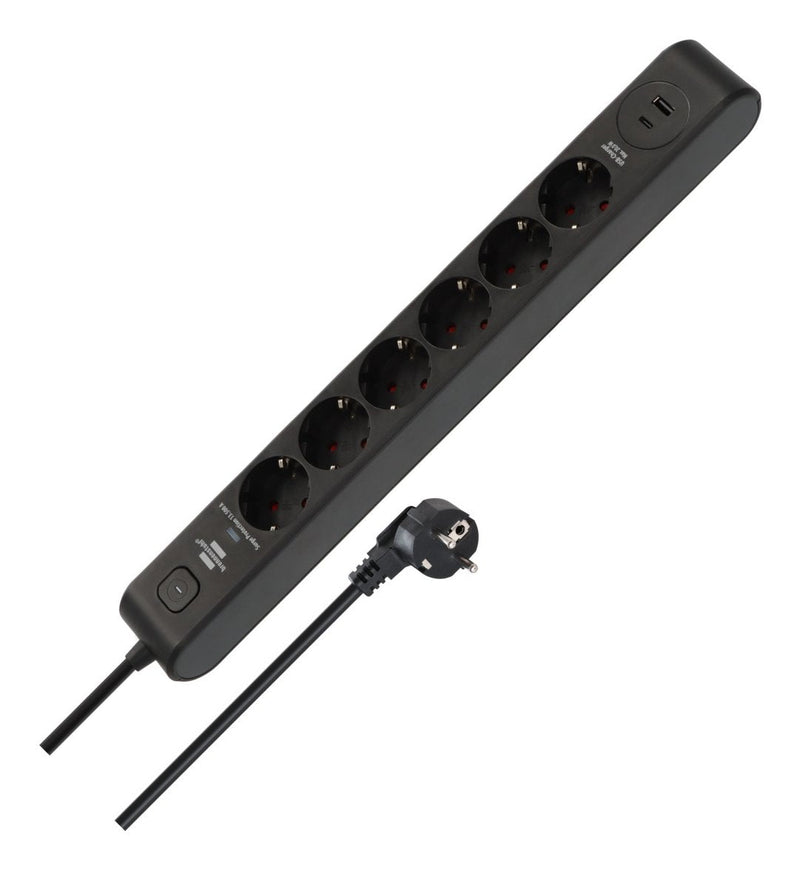 Power Strip Power Brennensilla 6 Sockets With 1 USB-C And 1 USB-A New/Antracita, 2 Metres Protection Contra So