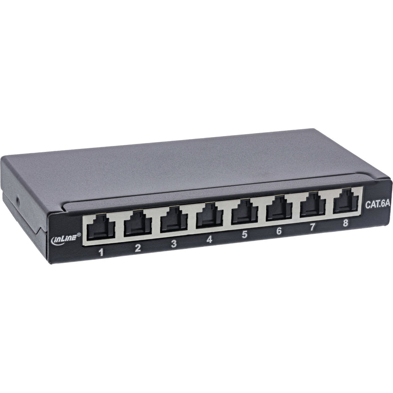 Inline® Patch Panel CAT.6A 0.5U 8-PORT, For Table/Wall/Rail, With Dust Projoection, Black
