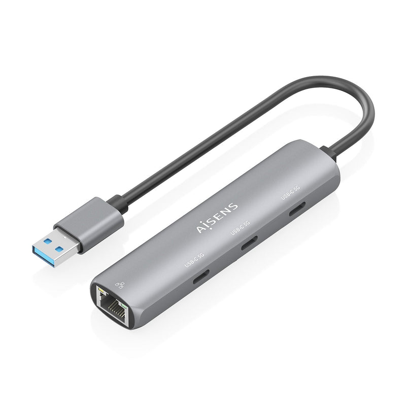 Aisens USB 3.0 Dock USB-A a Ethernet Gigabit + Hub 3x USB-C, Grey 15CM