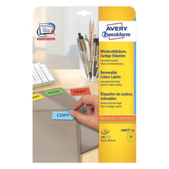 Avery Zweckform Labels L6035-20 Yellow 63,5 X 33,9MM