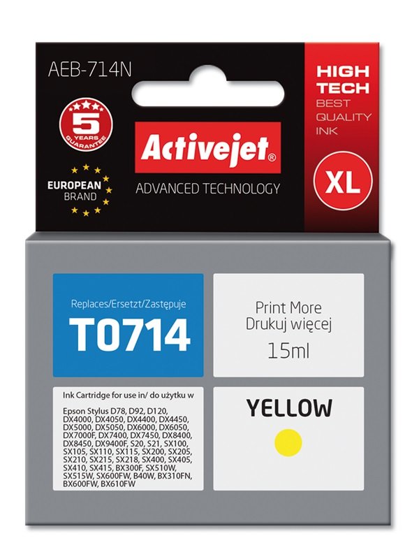 Activejet Ink AEB-714N (reemplazo Epson T0714 T0894 T1004 - Supreme - 15ML - Yellow