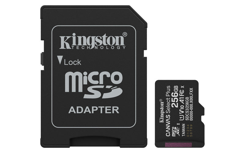 Kingston microSD 256GB Microsdxc Canvas Select Plus GEN3 150MB/S A1 Includes Adapter Sd)
