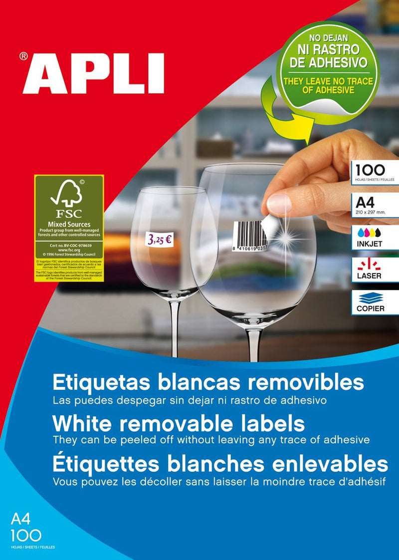 Apli Labels Removibles 36,8X23,8MM Inkjet/Láser C/Romos 55 X 100H White