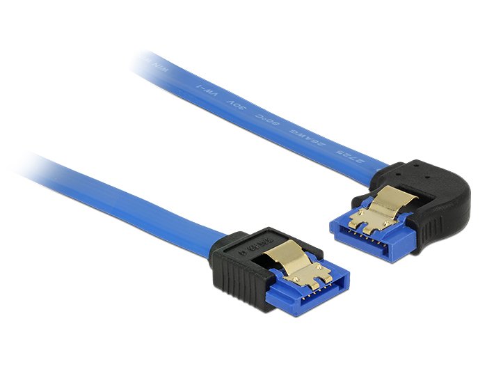 Delock Cable SATA 6GB/S Receptacle Straight SATA Receptacle Left Angled 20CM Blue With Gold Clips