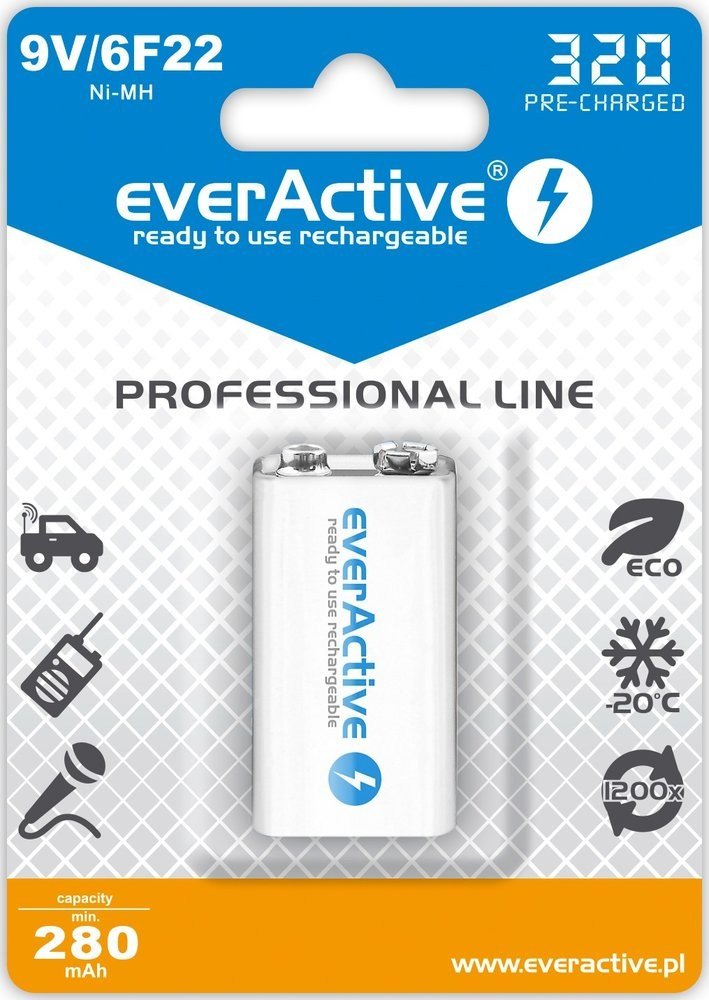 Everactive Rechargeable Batteries Ni-mh 6F22 9V 320MAH Professional Line