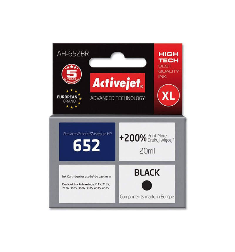 Activejet Ink Ah-652BR (reemplazo HP 652 F6V25AE - Premium - 20ML - Black