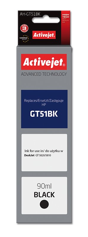 Activejet Ink Ah-GT51BK (reemplazo HP GT51BK M0H57AE - Supreme - 90ML - Black