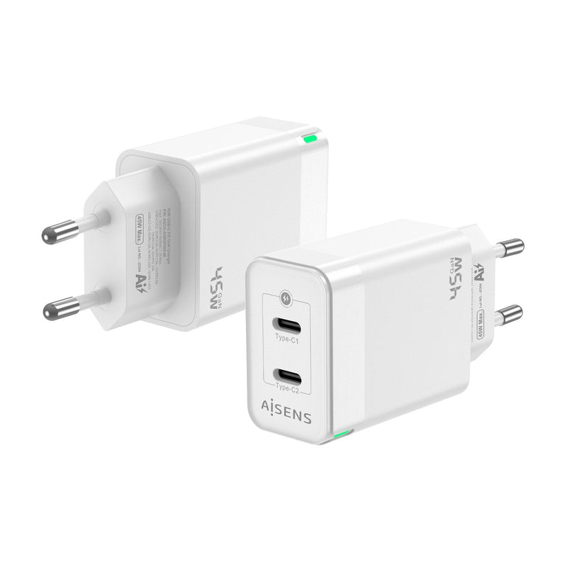 Aisens Charger GaN 45W - 2x USB-C PD 3.0 QC4.0 - White