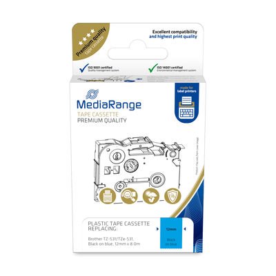 Mediarange Tape Plastic Escritura (sustituye a Brother TZ-531/TZE-531, Adhesión Permanente, 12MM, 8M, Laminate — image 1