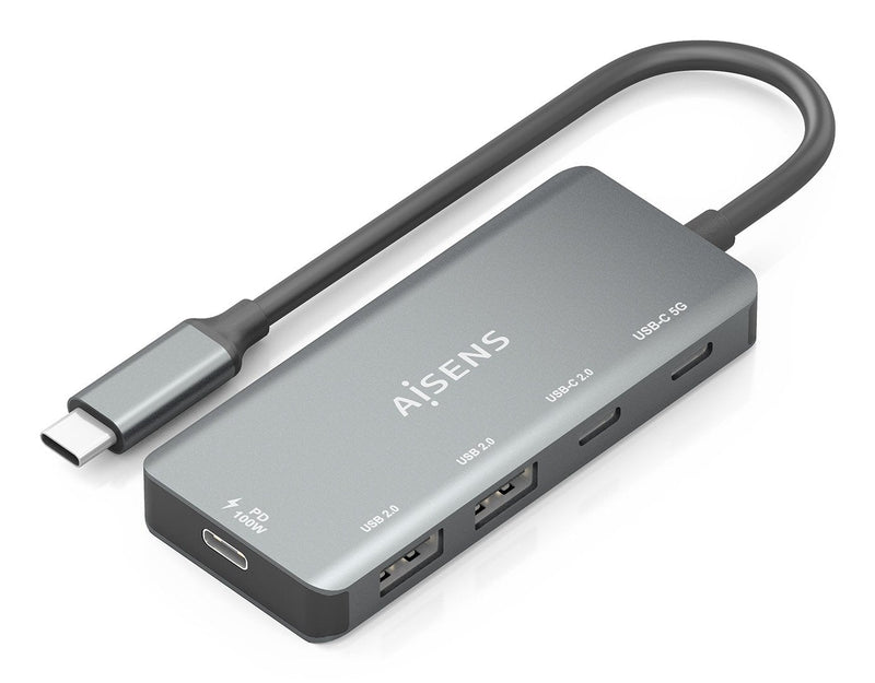 Aisens Hub USB 3.1 Usb-c, USB-C/M-1x USB-C Pd 100W + 1x USB-C USB 3.0/H+1x USB-C USB 2.0/H+2x USB-A USB 2.0/H,