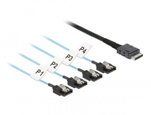 Delock Cable Oculink SFF-8611 4 X SATA 7 Pin 1M Metall — image 1