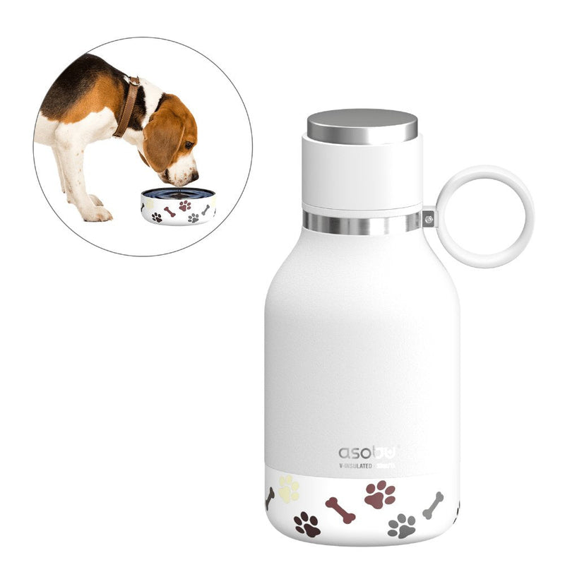 Asobu - Cuenco Perro - Bottle Steel Inoxidable With Plate Perro 1 Litro White