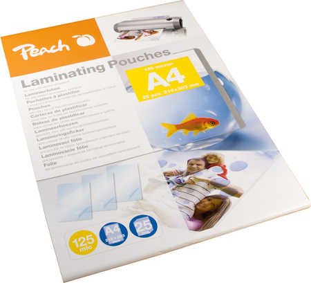 Peach Estuches Plastificar A4, 125 Mic, Glossy 25 Pieces