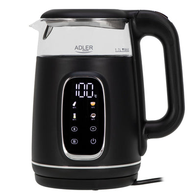 Adler Ad 1305 Electric Kettle, Glass With LED Display & Temperature Regulation, 1.7L, Black Silver — image 1