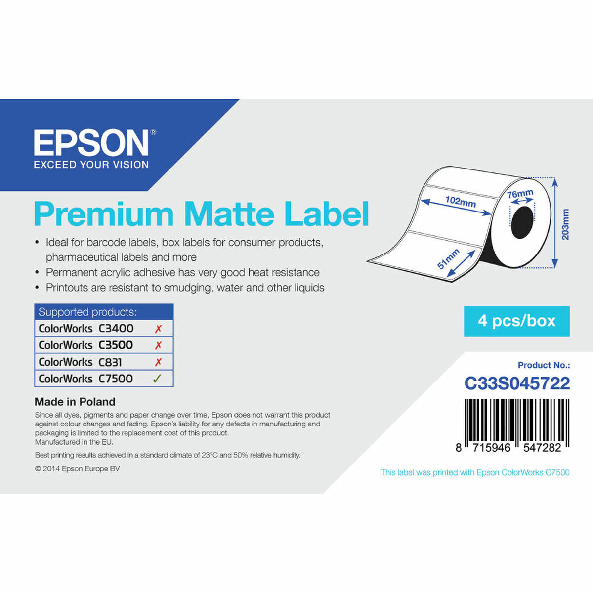 Epson Printer Labels Epson C33S045722 White (1 Unit)