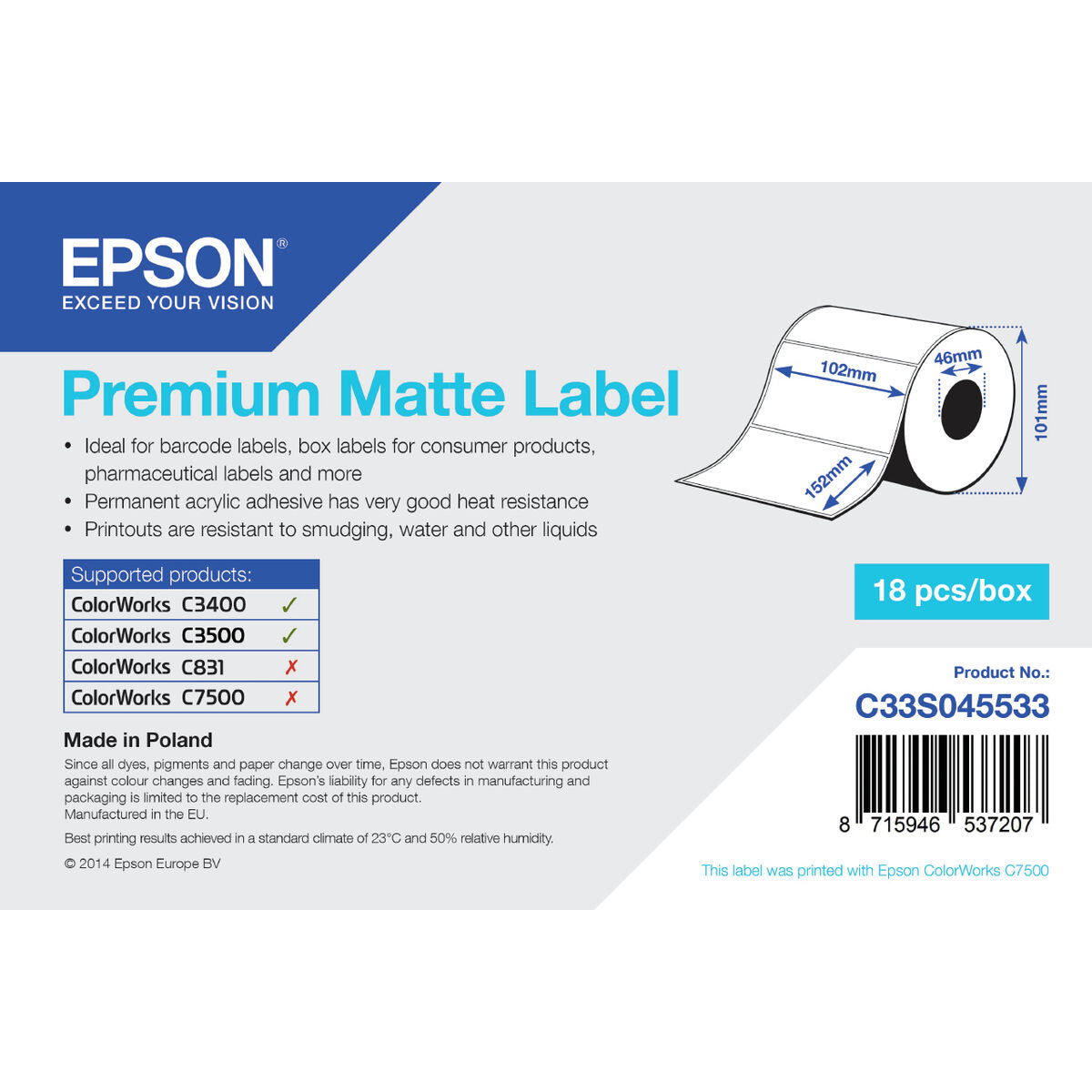 Epson Printer Labels Epson C33S045533 White