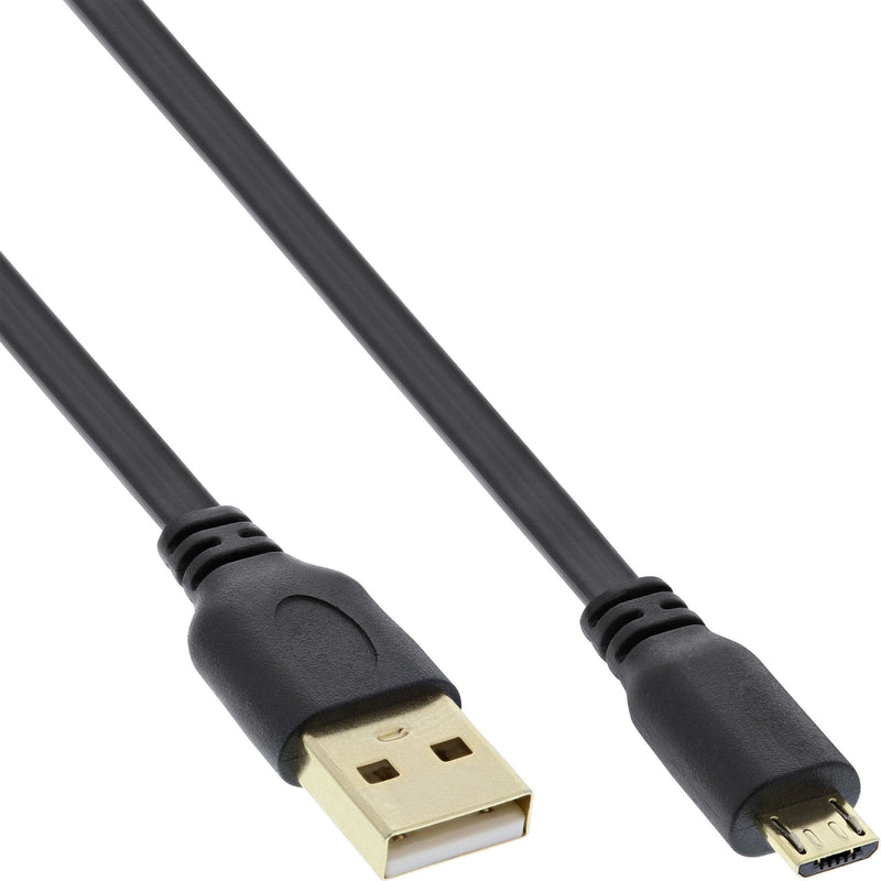 Inline Micro USB 2.0 Cable Flat USB a Micro-b Black / Gold 2M