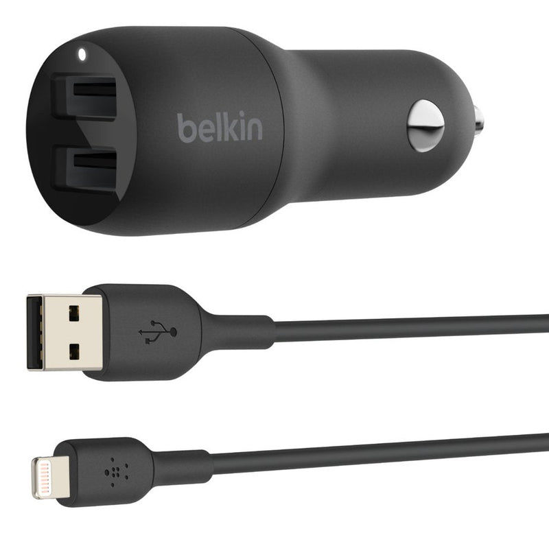 Belkin Car Cargador Ultra Fast 24 Watts 2.4 Amperios + Cable Lightning