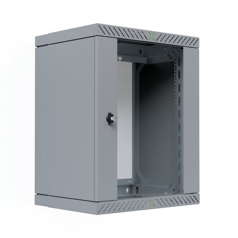 Cabinet Wall X-rack 19 With Door Glass 400-600MM, 15U, Colour Grey
