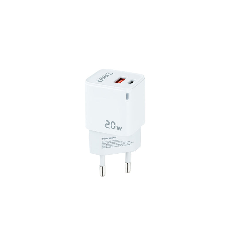 TooQ Wall Charger USB-C/Pd + USB-A/Qc 20W - White