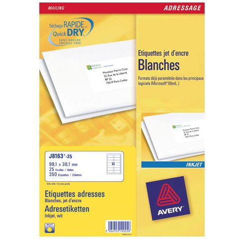 Avery - Labels Dirección - White - 99,1 X 38,1MM - 350 Etiqueta(en) (25 Hojas X 14) (J8163-25)