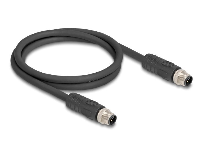 Delock M12 Cable L-kodiert 4 Pin Connector Male a Male Pur Schleppkettentauglich 3M Black