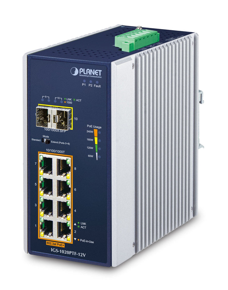 Planet IP30 Ind 8-P 10/100/1000T No Administrado Gigabit Ethernet (10/100/1000) Energía Sobre Ethernet (PoE) B