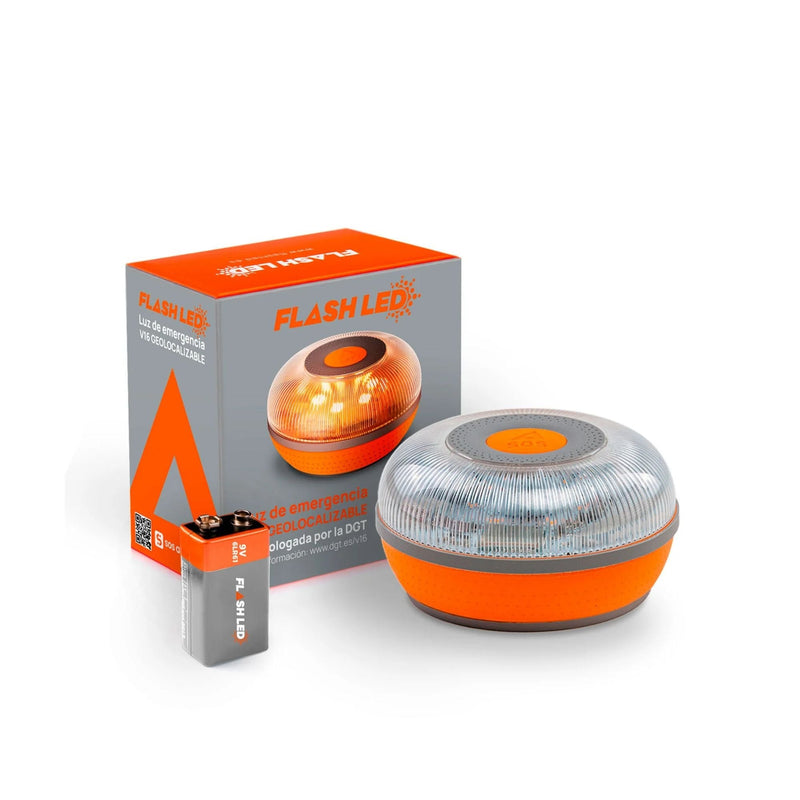 Light Emergencia Car Flash LED Sos V16 Homologada Base Imantada Geolocalizable Funciona a Batteries