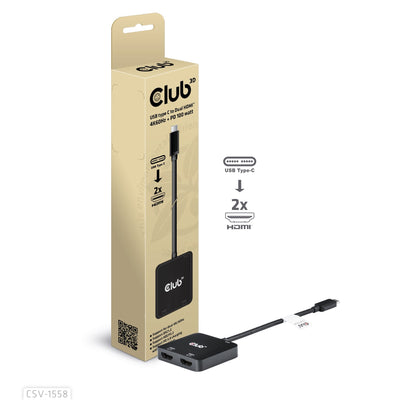 CLUB3D Mst-hub USB 3.2 Type-c 2x HDMI 4K60HZ + 100W Pd M/H Retail — image 1