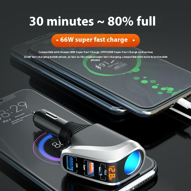 Quick Charging Car Cigarette Lighter With One To Three Conversion Plug