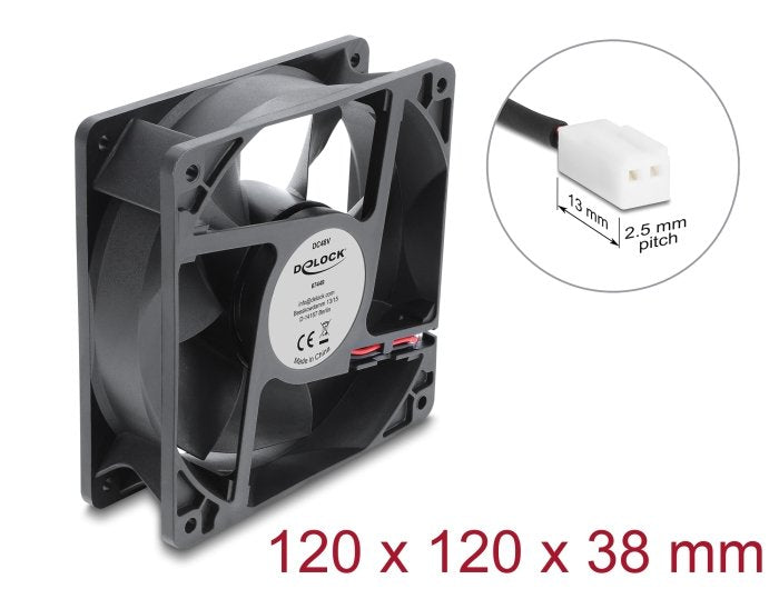 Delock Fan Axial 48V Dc, 120 X 120 X 38MM With 2 Pin Connection Fan Black
