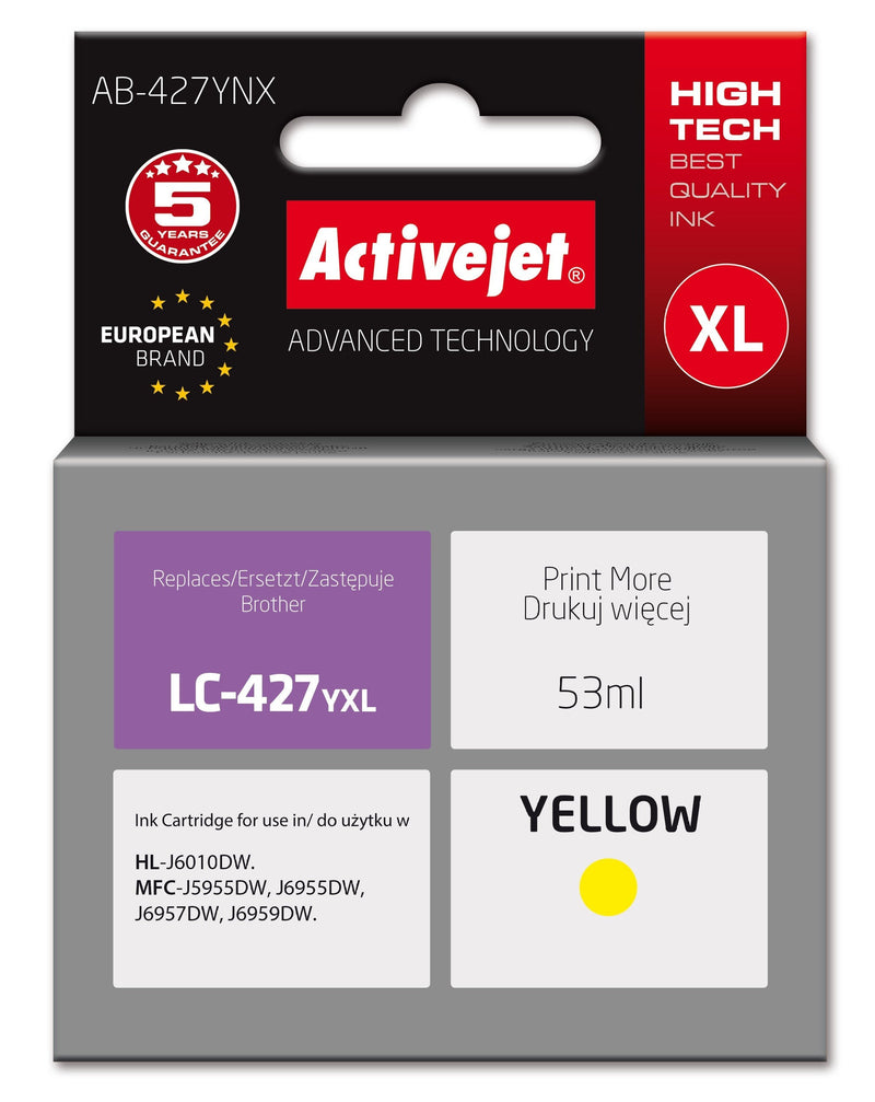 Activejet AB-427YNX Ink Printer Brother, Equivalente a Brother LC-427YXL, Supreme, 53ML, Yellow