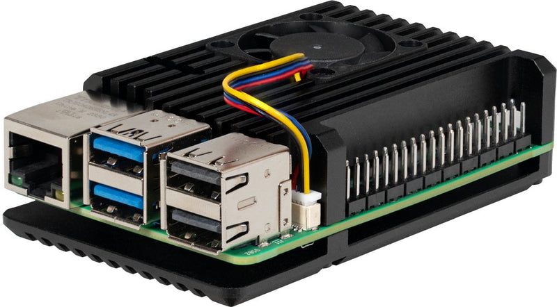 Joy-it Housing Aluminium Raspberry Pi 5 Black Armor Case Block Active RB-ALUCASEP5-07FAN