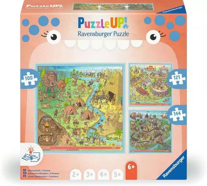 Ravensburger ¡rompecabezas! Historia - Edad Piedra, Antigua Roma, Edad Media 100, 121 And 144 Partes 12004005