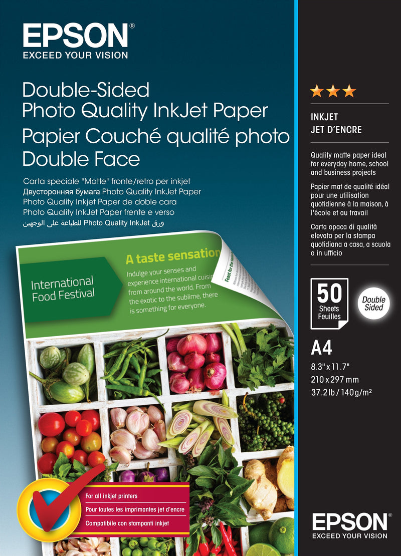 Epson Double-sided Photo Quality Inkjet PAPERMATEA4 (210 X 297MM)140G/M50 Hoja(s) Paper Fotogrfico Brillantepa
