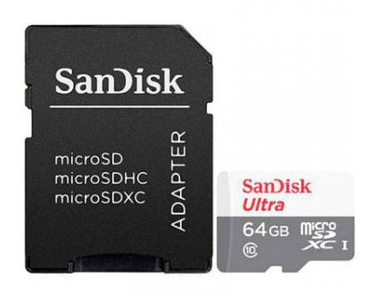 SanDisk Memory Card Ultra 64GB microSD Xc With Adapter Clase 10 100MB S