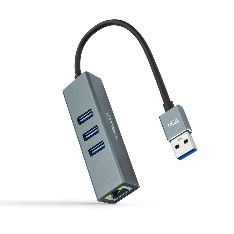 Nanocable Adapter Network USB 3.0A Ethernet Gigabit 10/100/1000Mbps + 3 Ports USB 3.0