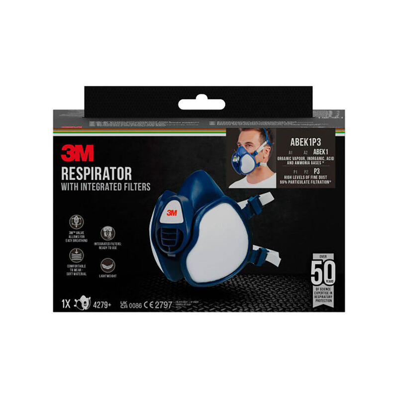 3M Mask Media Cara - Filters Integrados - Protection Combinada - Reutilizable - Blue/White